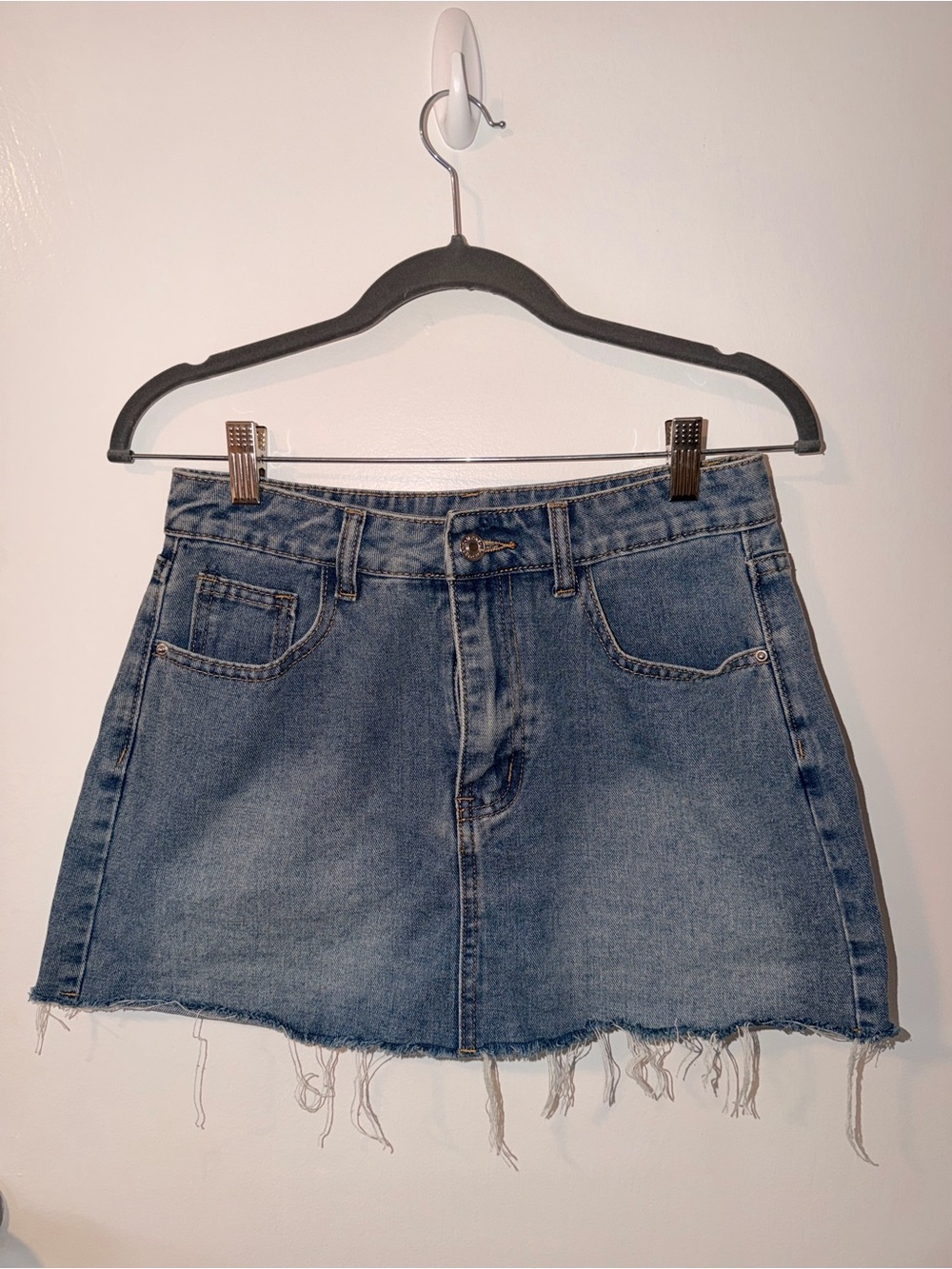 Denim Distressed Mini Skirt